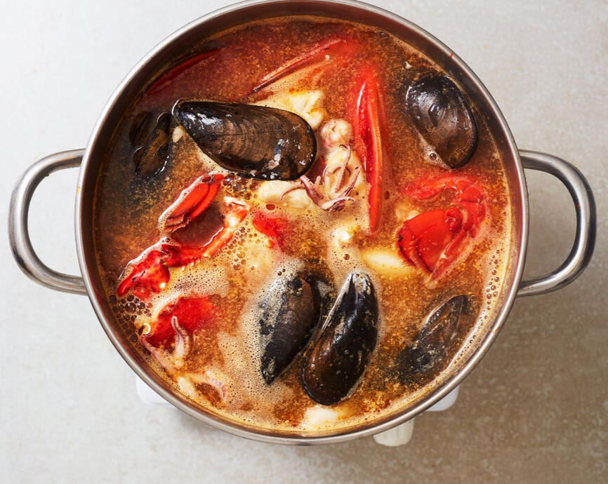❣ or ☠ Blood Bouillabaisse: A rich stew of ‘red meat’ and seafood steeped with spices in a thick tomato based broth.